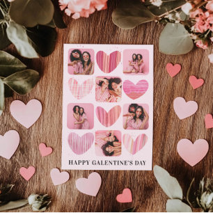 Modern Happy Galentine Pink Hearts & Foto Feestdagenkaart