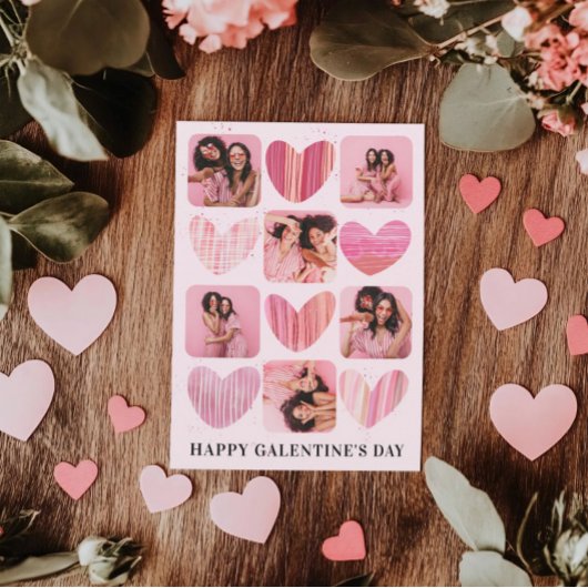 Modern Happy Galentine Pink Hearts & Foto Feestdagenkaart