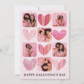 Modern Happy Galentine Pink Hearts & Foto Feestdagenkaart (Voorkant)