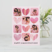 Modern Happy Galentine Pink Hearts & Foto Feestdagenkaart (Staand voorkant)