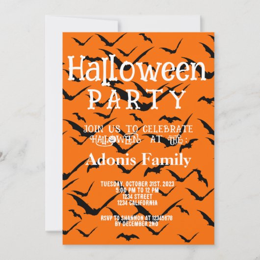Modern Happy Halloween Party Black Bat Sinaasappel Kaart (Voorkant)