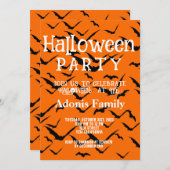 Modern Happy Halloween Party Black Bat Sinaasappel Kaart (Voorkant / Achterkant)