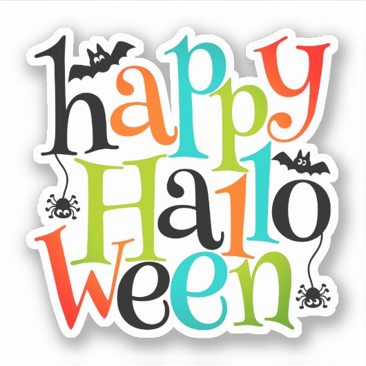 Modern Happy Halloween Typography beslaat Spiders Sticker (Voorkant)