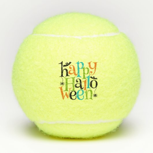 Modern Happy Halloween Typography beslaat Spiders Tennisballen (Voorkant)