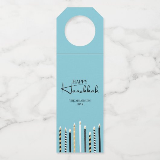 Modern Happy Hanukkah Candle Bottle Hanger Labels (Voorkant)