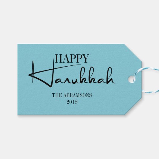 Modern Happy Hanukkah Candle Holiday Gift Label Cadeaulabel (Voorkant (Horizontaal))