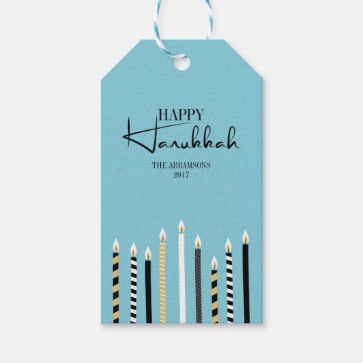 Modern Happy Hanukkah Candle Holiday Gift Label Cadeaulabel (Voorkant)