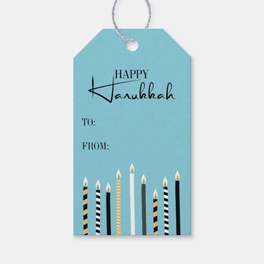 Modern Happy Hanukkah Candle Holiday Gift Label Cadeaulabel (Voorkant)