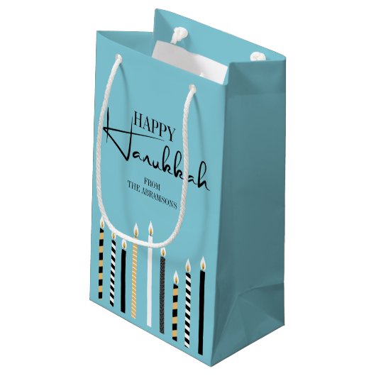 Modern Happy Hanukkah Candles Holiday Gift Bag Klein Cadeauzakje (Achterkant Gekanteld)