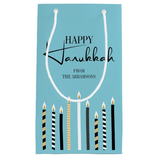 Modern Happy Hanukkah Candles Holiday Gift Bag Klein Cadeauzakje (Voorkant)