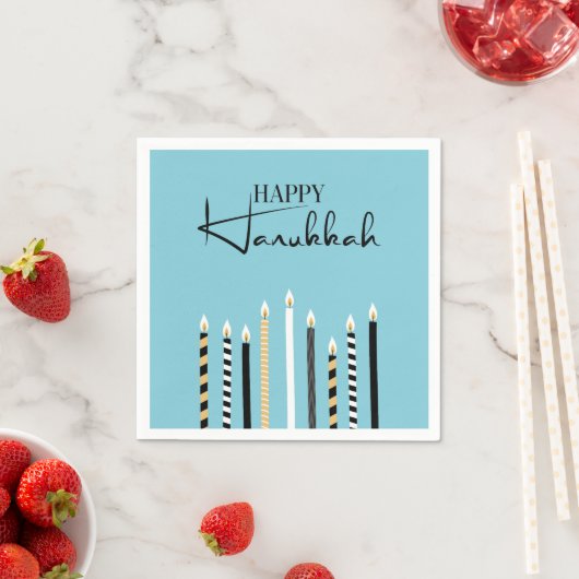 Modern Happy Hanukkah Candles Holiday Napkins Servet (Insitu)