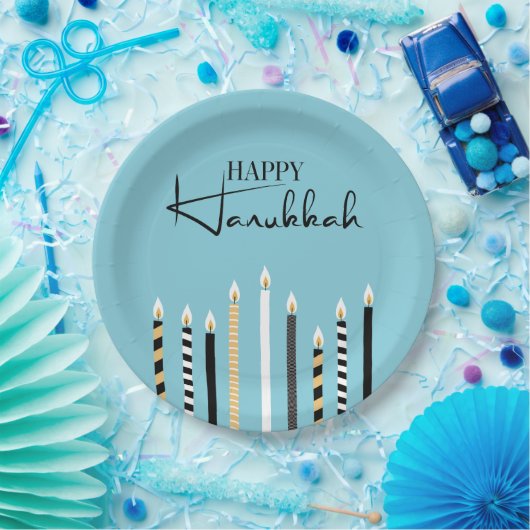 Modern Happy Hanukkah Candles Holiday Paper Borden Papieren Bordje (Feest)