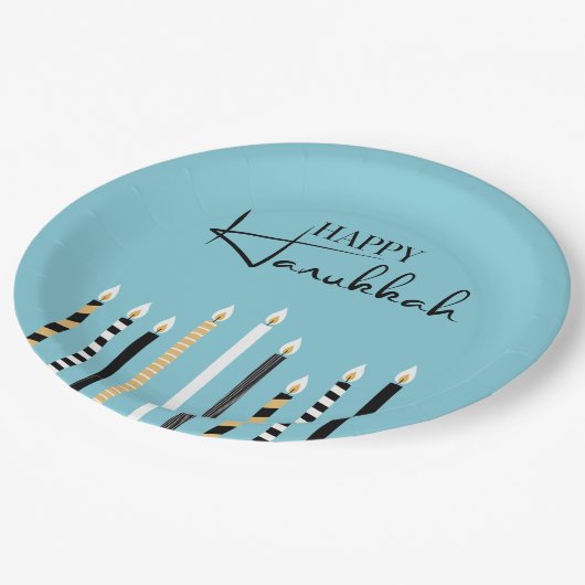 Modern Happy Hanukkah Candles Holiday Paper Borden Papieren Bordje (Gekanteld)