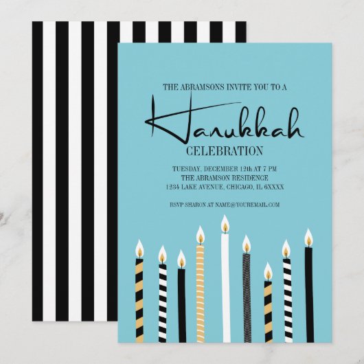 Modern Happy Hanukkah Candles Holiday Party Kaart (Voorkant / Achterkant)