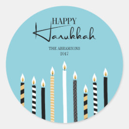 Modern Happy Hanukkah Candles Holiday Sticker