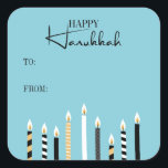 Modern Happy Hanukkah Candles Holiday Sticker<br><div class="desc">Pas de aangepaste tekst hierboven aan. U kunt extra coördinerende punten in ons "Modern Happy Hanukkah-kaarsen" collectie vinden.</div>