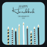 Modern Happy Hanukkah Candles Holiday Sticker<br><div class="desc">Pas de aangepaste tekst hierboven aan. U kunt extra coördinerende punten in ons "Modern Happy Hanukkah-kaarsen" collectie vinden.</div>