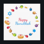 Modern Happy Hanukkah Dreidel Star Sufganiyah<br><div class="desc">In dit ontwerp van feestdagen staat de tekst "Happy Hanukkah" in de moderne rode en blauwe typografie omringd door droesels,  gouden munten,  sterren en sufganiyah. #hanukkah #chanukah #feestdagen #seizoensgebonden #feestive #modern #dreidel #star #munt #gold #starofdavid #design #designer #design #Designer #kaarten #groetings #greetingcards #stationery</div>
