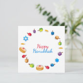 Modern Happy Hanukkah Dreidel Star Sufganiyah (Staand voorkant)