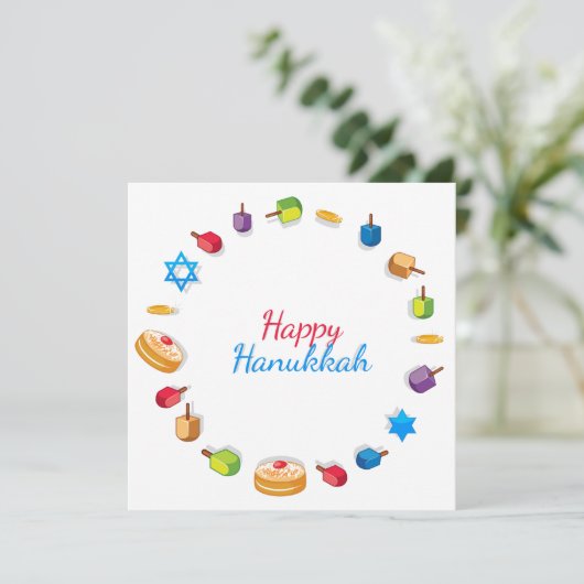 Modern Happy Hanukkah Dreidel Star Sufganiyah (Staand voorkant)