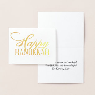Modern Happy Hanukkah Elegant Gold Fancy script Folie Kaarten
