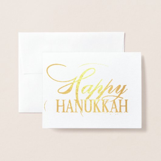 Modern Happy Hanukkah Elegant Gold Fancy script Folie Kaarten (Voorkant met envelop)