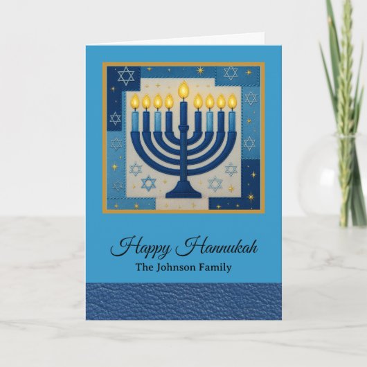 Modern Happy Hanukkah Family Name Kaart (Voorkant)