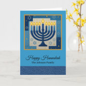 Modern Happy Hanukkah Family Name Kaart (Gele Bloem)