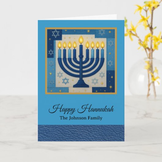 Modern Happy Hanukkah Family Name Kaart (Gele Bloem)