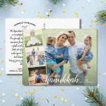 Modern Happy Hanukkah Hand Lettered Photo Collage Briefkaart<br><div class="desc">Viel de Hanoeka met dit leuke briefkaart met vier foto's en de handgeschreven woorden "Happy Hanukkah" aan de voorkant en je aangepaste notitie aan de achterkant. Of, als u zou willen, schrap de getypte nota op de rug en schrijf individueel elk briefkaart met de hand. Voeg je adres toe voor...</div>