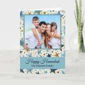 Modern Happy Hanukkah Pattern Custom Family Photo Kaart (Voorkant)