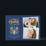 Modern Happy Hanukkah Peace Love Latkes 2 Foto Feestdagenkaart<br><div class="desc">Verzend uw Gewenst met deze kaart van de Foto van de Vakantie die een Verbluffend Gelukkig Manuscript van de Hanoeka en een Symbool kenmerkt om uw groetbericht te benadrukken.</div>