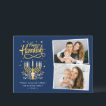 Modern Happy Hanukkah Peace Love Latkes 2 Foto Feestdagenkaart<br><div class="desc">Verzend uw Gewenst met deze kaart van de Foto van de Vakantie die een Verbluffend Gelukkig Manuscript van de Hanoeka en een Symbool kenmerkt om uw groetbericht te benadrukken.</div>