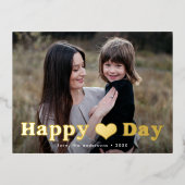 Modern Happy Heart Day Foto Valentijnsdag Gold Folie Feestdagen Briefkaart (Voorkant)