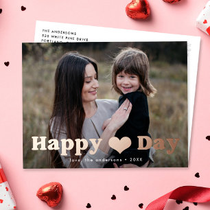 Modern Happy Heart Day Photo Valentijnsdag Folie Feestdagen Briefkaart