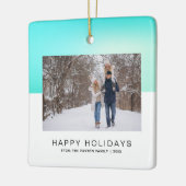 Modern Happy Holiday Two-Tone Aqua Blue Photo Keramisch Ornament (Links)
