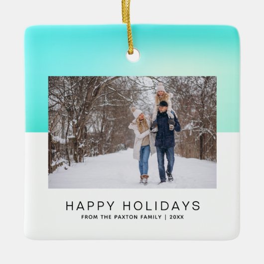 Modern Happy Holiday Two-Tone Aqua Blue Photo Keramisch Ornament (Voorkant)