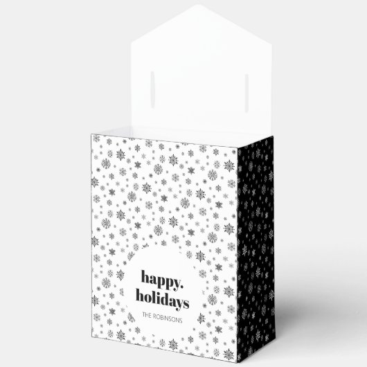 Modern Happy Holiday Zwart Wit Sneeuwvlok Patroon Bedankdoosjes (Open)