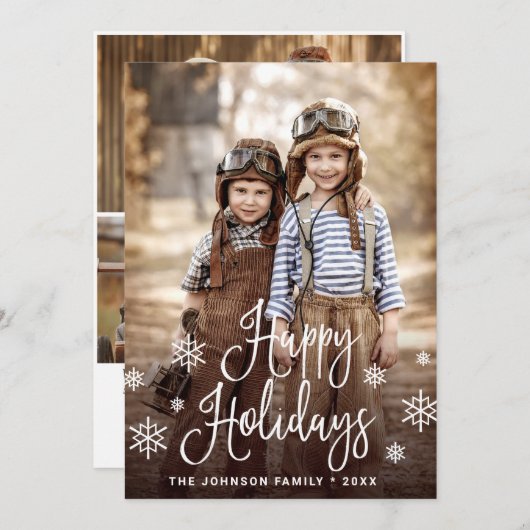 Modern Happy Holidays 4 PHOTO Christmas Greeting Feestdagenkaart (Voorkant / Achterkant)