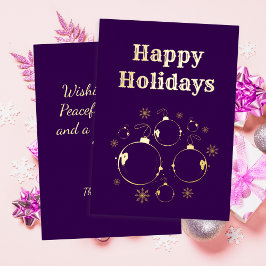 Modern Happy Holidays Bold Purple Gold  Folie Feestdagenkaart