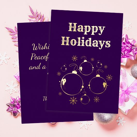 Modern Happy Holidays Bold Purple Gold  Folie Feestdagenkaart