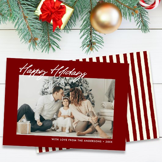 Modern Happy Holidays Custom Message & Photo Feestdagenkaart