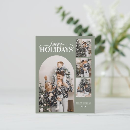 Modern Happy Holidays Photo Minimal Calligraphy Feestdagenkaart (Staand voorkant)