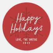 Modern Happy Holidays Script Snowflakes Christmas Ronde Sticker (Voorkant)
