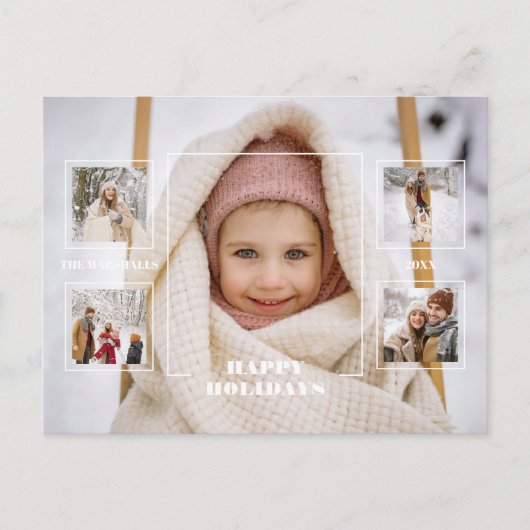 Modern Happy Holidays Thin Line Border 5-Photo Briefkaart (Voorkant)