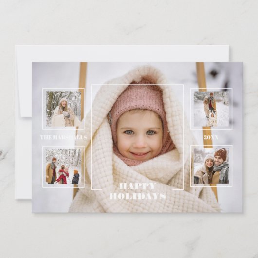 Modern Happy Holidays Thin Line Border 5-Photo Feestdagenkaart (Voorkant)