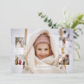 Modern Happy Holidays Thin Line Border 5-Photo Feestdagenkaart (Staand voorkant)