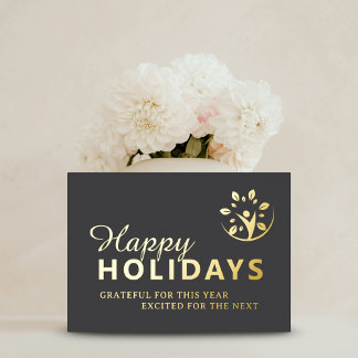 Modern Happy holidays with logo business gold Folie Feestdagenkaart