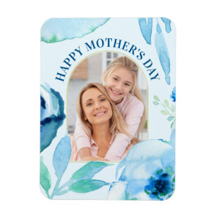 Modern Happy Mothers Day Blue Turquoise Waterverf Magneet