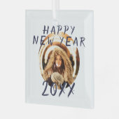 Modern Happy New Year 2023 Round Photo Glas Ornament (Voorkant links)
